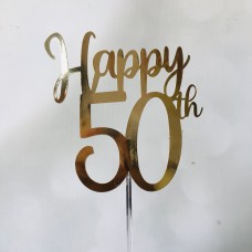 Happy 50th Mirror Topper 12cm Gold